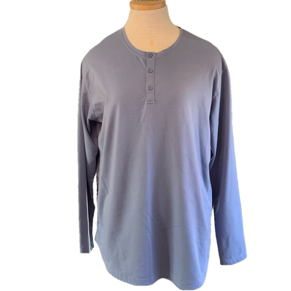 BYLT sz L blue drop cut long sleeve henley shirt